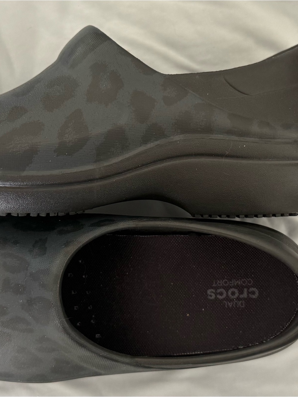 CROCS Women's Black Leopard-Print Slip-On Clog - Picture 3 of 4
